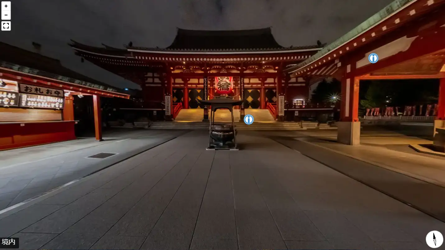 深夜の浅草寺のバーチャルツアー